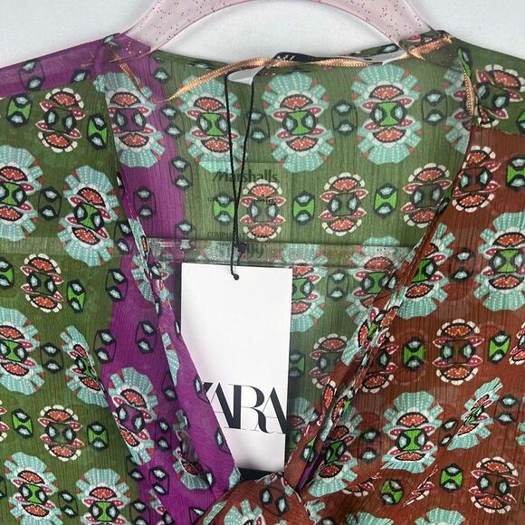 ZARA Floral Sheer Blouse Size X-Small NWT - Picture 10 of 13